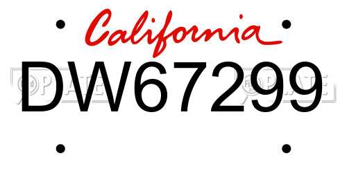 DW67299 California License Plate