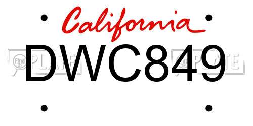 DWC849 California License Plate