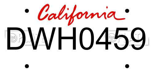 DWH0459 California License Plate