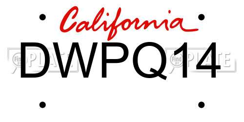 DWPQ14 California License Plate