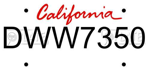 DWW7350 California License Plate