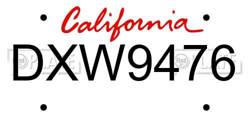 DXW9476 California License Plate