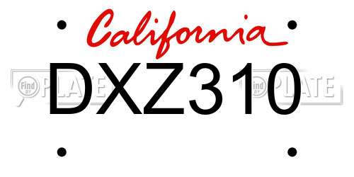 DXZ310 California License Plate