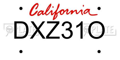 DXZ31O California License Plate