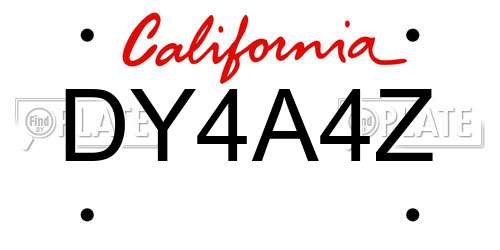 DY4A4Z California License Plate