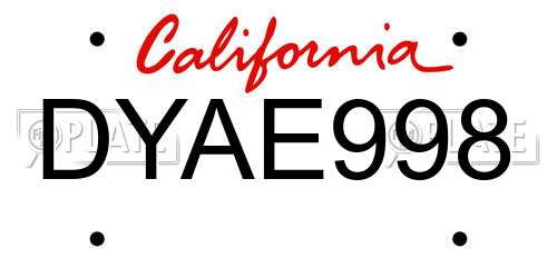 DYAE998 California License Plate