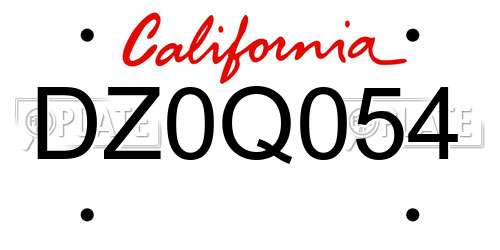 DZ0Q054 California License Plate