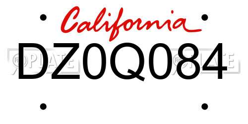 DZ0Q084 California License Plate