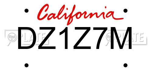 DZ1Z7M California License Plate