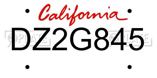 DZ2G845 California License Plate
