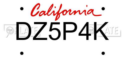 DZ5P4K California License Plate
