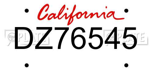DZ76545 California License Plate