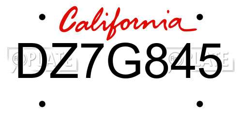 DZ7G845 California License Plate