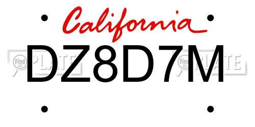 DZ8D7M California License Plate