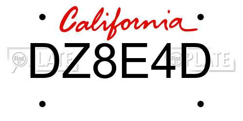 DZ8E4D California License Plate