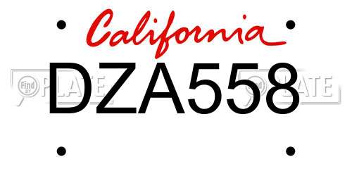 DZA558 California License Plate