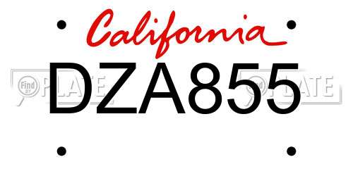 DZA855 California License Plate