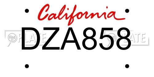 DZA858 California License Plate