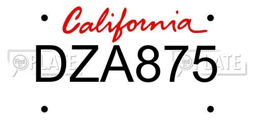 DZA875 California License Plate