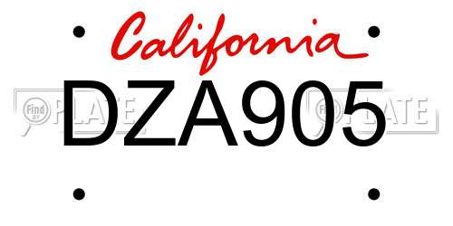 DZA905 California License Plate
