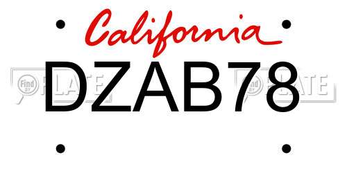 DZAB78 California License Plate