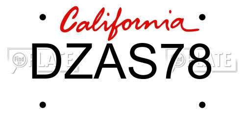 DZAS78 California License Plate