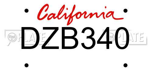DZB340 California License Plate