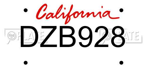DZB928 California License Plate