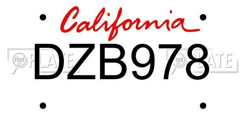 DZB978 California License Plate
