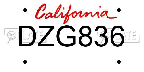 DZG836 California License Plate