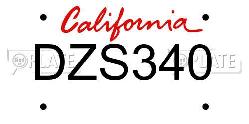 DZS340 California License Plate
