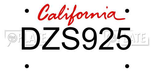 DZS925 California License Plate