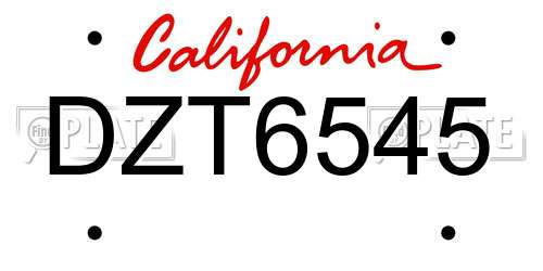 DZT6545 California License Plate