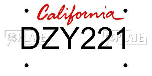 DZY221 California License Plate