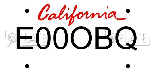 E00OBQ California License Plate