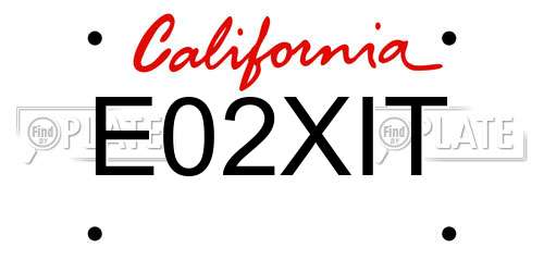 E02XIT California License Plate