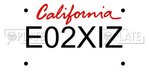 E02XIZ California License Plate