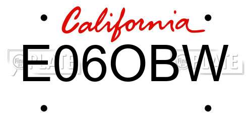 E06OBW California License Plate