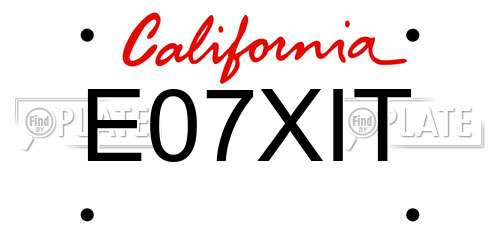 E07XIT California License Plate