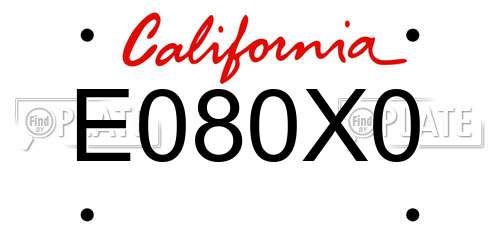 E080X0 California License Plate