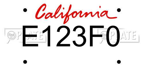 E123F0 California License Plate