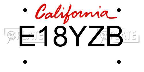 E18YZB California License Plate