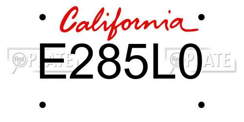 E285L0 California License Plate