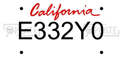 E332Y0 California License Plate