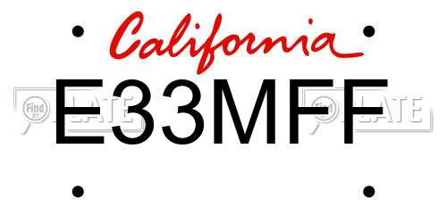 E33MFF California License Plate