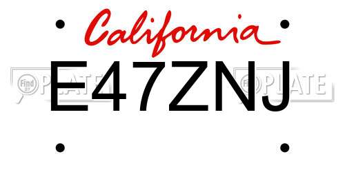 E47ZNJ California License Plate
