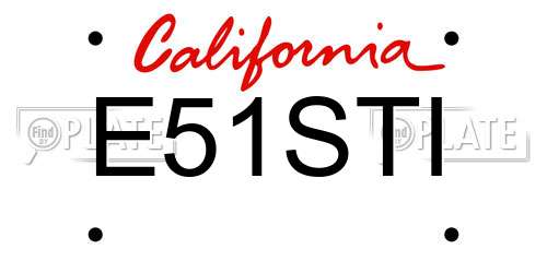E51STI California License Plate