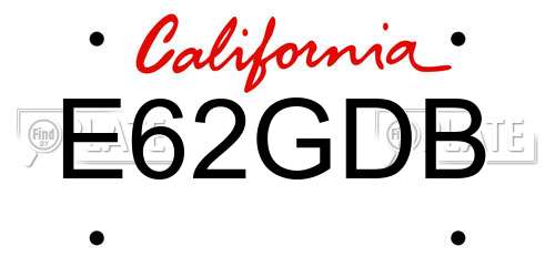 E62GDB California License Plate