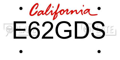 E62GDS California License Plate