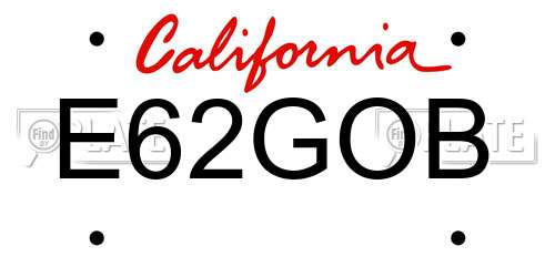 E62GOB California License Plate